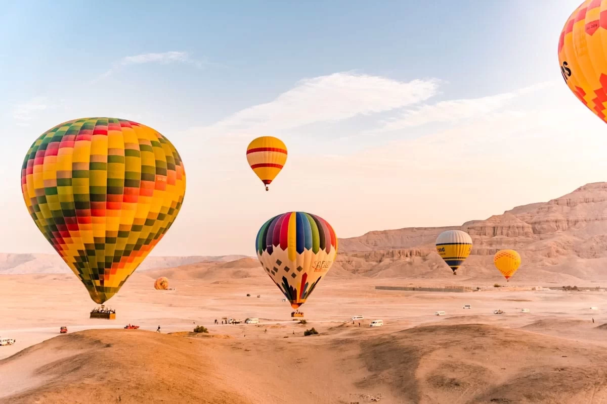 A hot air balloon ride above Luxor, Egypt }}